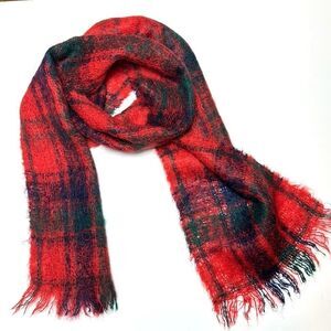 Highlands Vintage Mohair Scarf Red Plaid made in Scotland Men’s Women’s